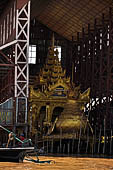 Inle Lake Myanmar. Phaung Daw Oo Paya. Enshrined in the pagoda are five small ancient Buddha images that have been transformed into amorphous blobs by the sheer volume of gold leaf applied by devotees.  